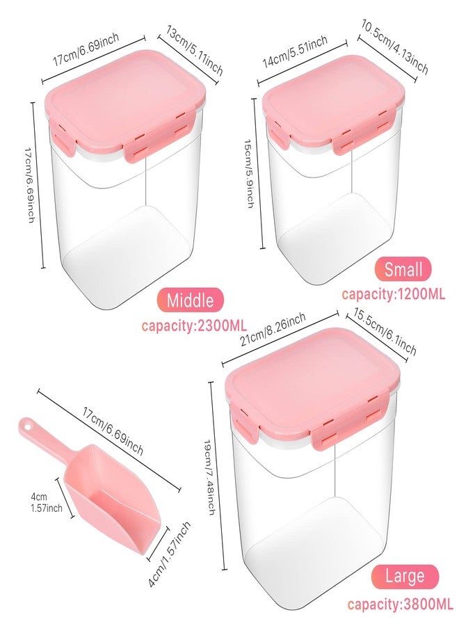 Elesunory 3 Pieces Animal Food Storage Containers, Plastic Dog Food Storage Container with Spoon, 4 Seal Buckles Pet Food Storage Containers for Dog Cat Treats(3.8 L+ 2.3L +1.2L) - Image 3