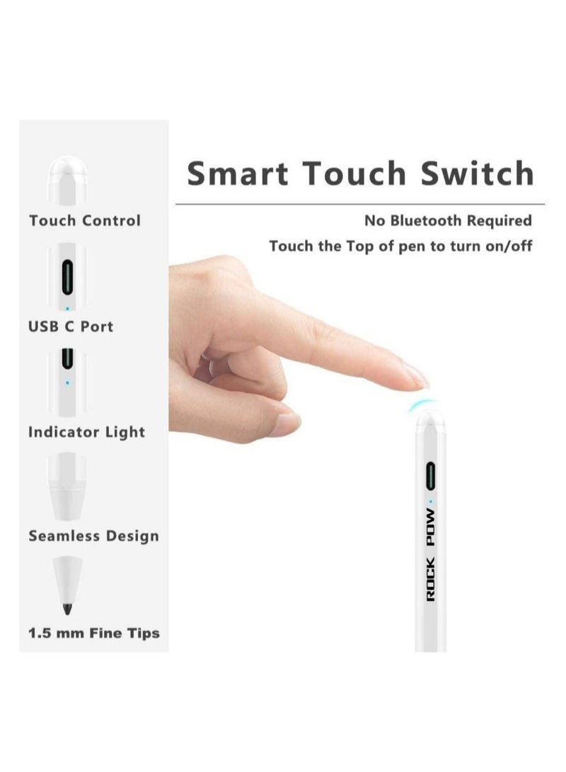 Stylus Pen for iPad with Palm Rejection, Active Pencil Compatible with (2018-2022) iPad Pro 11 & 12.9 inch, iPad 9th/8th/7th/6th Gen, iPad Air 5th/4th/3rd Gen,iPad Mini 6th/5th White  - Image 2