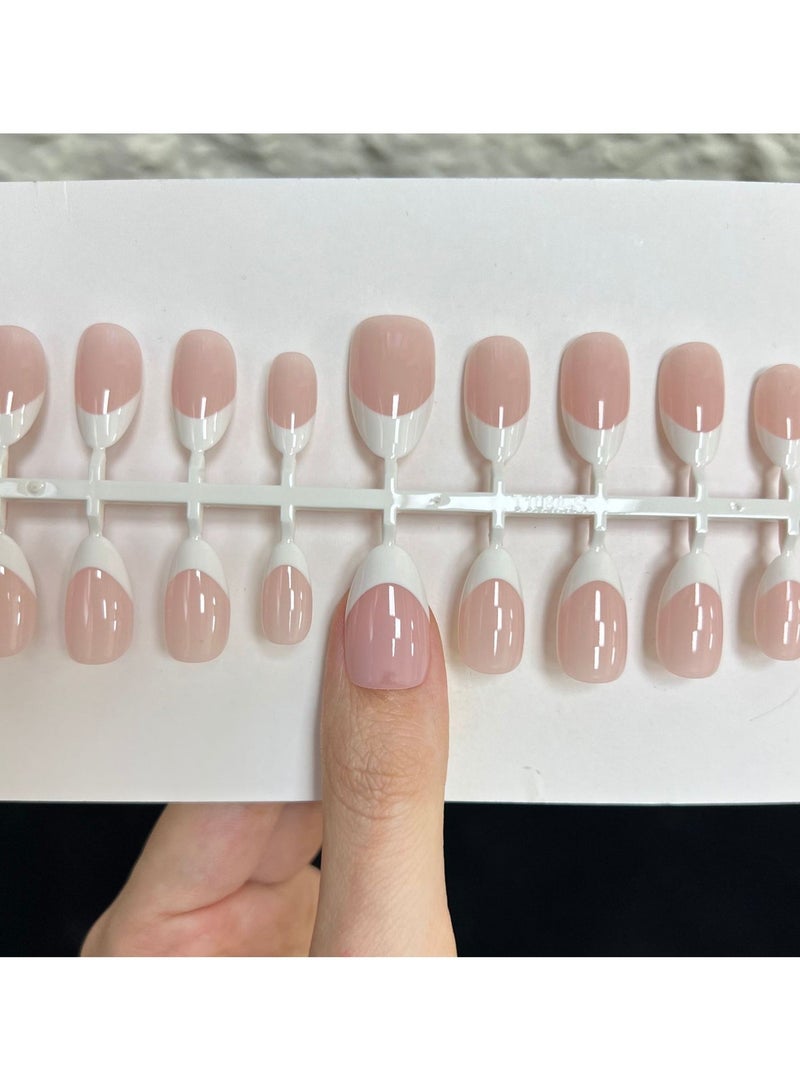 kaixin Classic White French Tip Press on Nails - 24Pcs Glossy Nude Almond Fake Nails with Liquid Nail Glue Universal Full Cover - Image 2