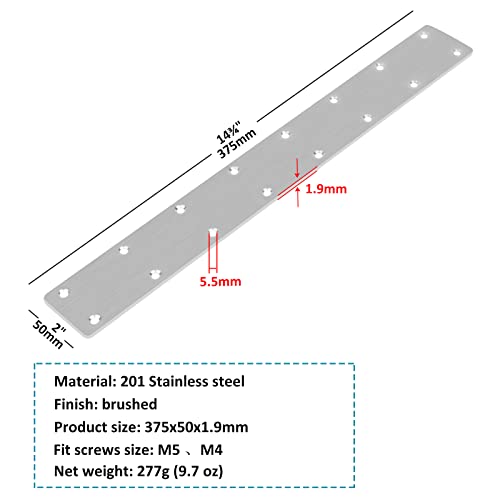 MOUNTAIN_ARK 6 Pack 14-5/8" x 2" Flat Mending Plate, 201 Stainless Steel Straight Flat Bracket Brace for Wood Furniture Repair Fixing - Image 2