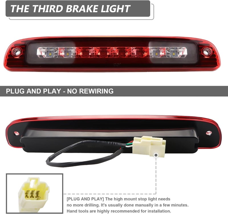Bomusou LED Third Brake Light for 1997-2010 Dodge Dakota - High Mount Stop Light with Red Lens - Image 3