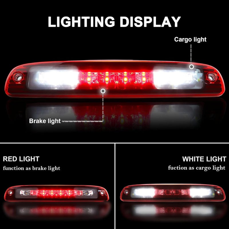 Bomusou LED Third Brake Light for 1997-2010 Dodge Dakota - High Mount Stop Light with Red Lens - Image 2