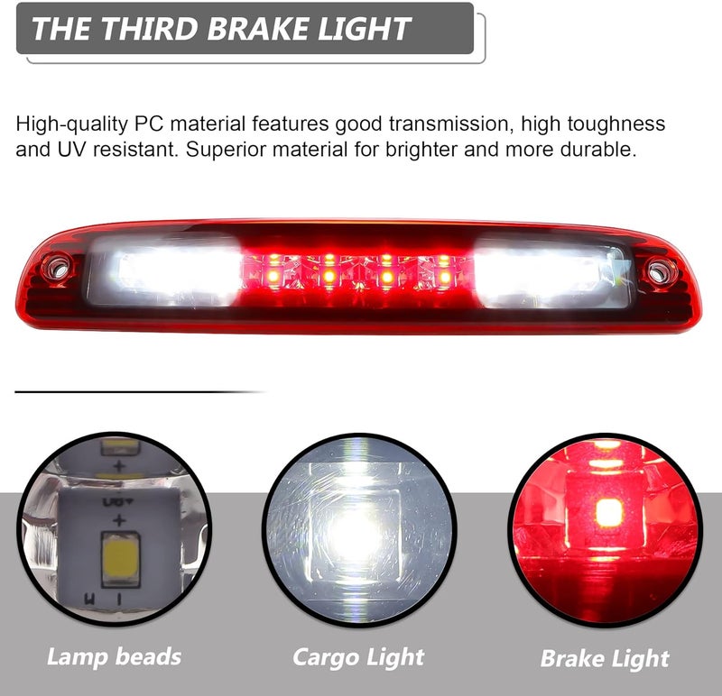 Bomusou LED Third Brake Light for 1997-2010 Dodge Dakota - High Mount Stop Light with Red Lens - Image 4