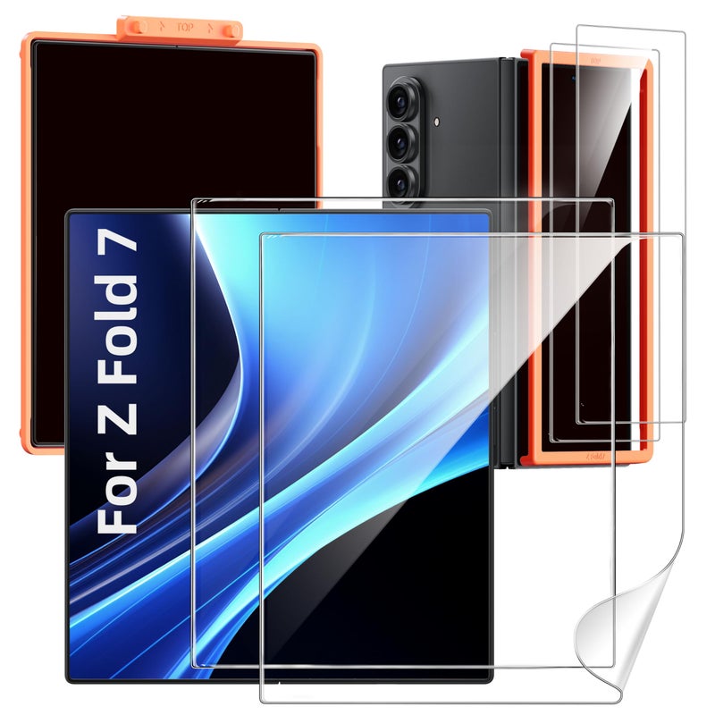 Hoerrye for Samsung Galaxy Z Fold 7 Screen Protector - [with Auto Align Frame Accessories] [2 Pack Inside Flexible TPU Film + 2 Pack Front Tempered Glass] No Creases,No Bubbles,Case Friendly - Image 1