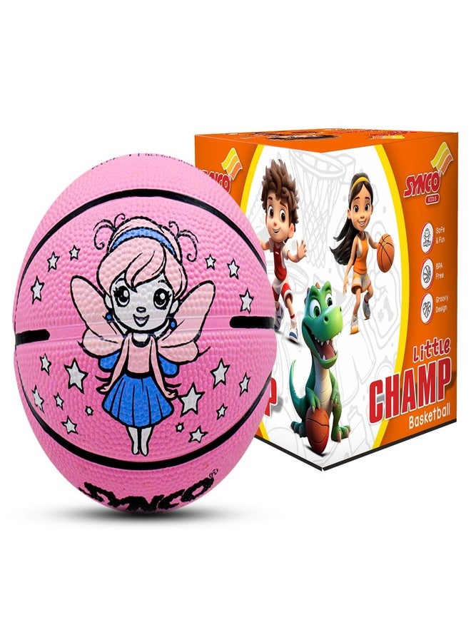 Synco Little Champ Basketball for Kids | Junior Size for Children | Premium Rubber | Size -1 for Kids 1-4 Years Old (Pink) - Image 1