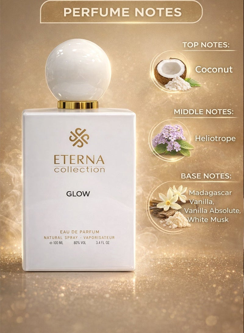 Divina Eterna Collection Glow Perfume 100ml Eau De Parfum – Coconut, Heliotrope, Madagascar Vanilla, Vanilla Absolute, White Musk | Sweet Long Lasting Women’s Fragrance - Image 2