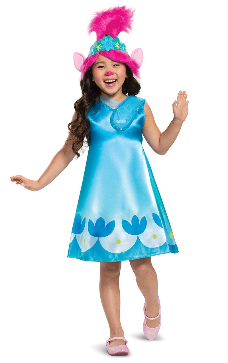 Disguise Trolls World Tour Poppy Costume, Trolls World Tour Children's Classic Dress Up Outfit for Girls, Kids Size Extra Small (3T-4T) Blue - Image 1