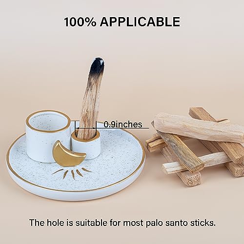 ZenBless Multifunction Incense and Candle Holder for Burning Sage, Palo Santo, Incense Sticks - 5.9" Ceramic Ash Catcher Tray for Meditation Room Home Decor (Gold) - Image 2