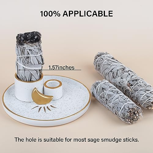 ZenBless Multifunction Incense and Candle Holder for Burning Sage, Palo Santo, Incense Sticks - 5.9" Ceramic Ash Catcher Tray for Meditation Room Home Decor (Gold) - Image 5