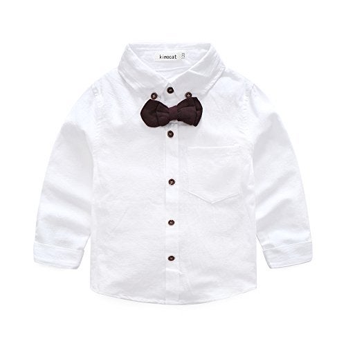 Kimocat Boys 3Pcs Clothing Sets Cotton Long Sleeve Bowtie Shirts +Vest +Pants Casual Suit (4t, Red) - Image 2