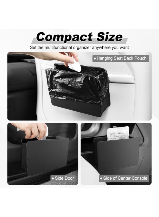 YQLIFE Car Trash Can, Auto Leather Trash Bin Garbage Organizer Holder with One Roll Trash Bag, Mini Foldable Dustbin Storage Bag Container, Multi-Function Trash Box for Car SUV - Image 4