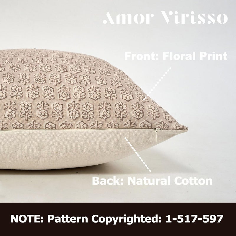 Amor Virisso Floral Pillow Covers 18x18 Couch Pillows for Living Room Farmhouse Neutral Pillow Covers Decorative Throw Pillow Covers Accent Sofa Pillows 1PC, Cloud Cream - Image 2