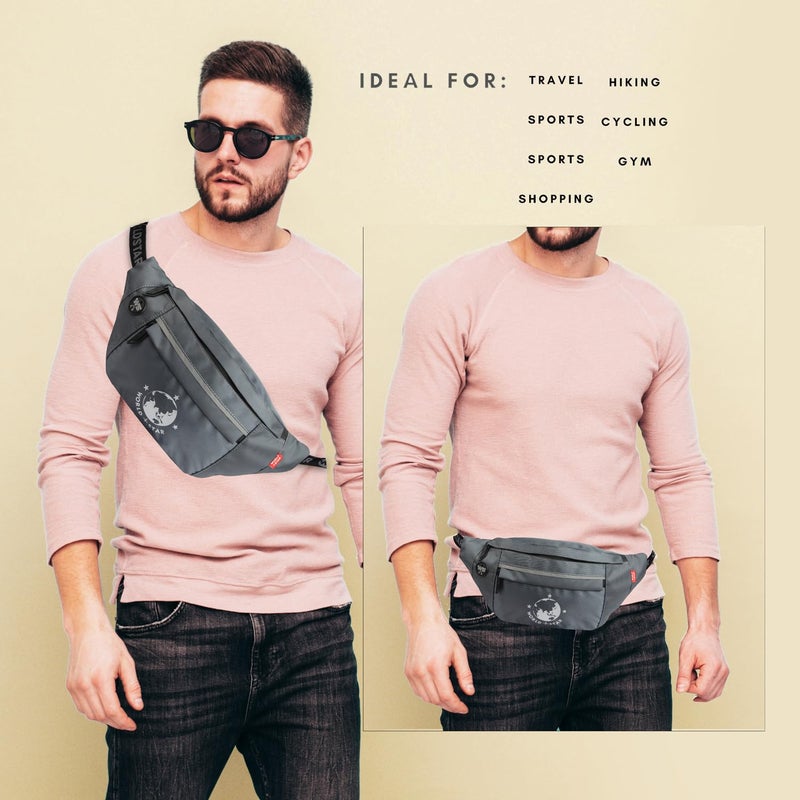 WORLD STAR Waist Bag for Men & Women | Fanny Pack for Men | Trendy Mobile Waist Pouch Pocket Bag for Girls and Boys | Waterproof Hip and Side Bags for Outdoor Hiking Travel (Dark Grey) - Image 2