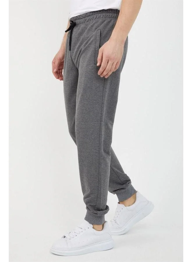 Mmetalic Anthracite Men’s Ribbed-Cuff Jogger Sweatpants with Pocket and Zipper Details