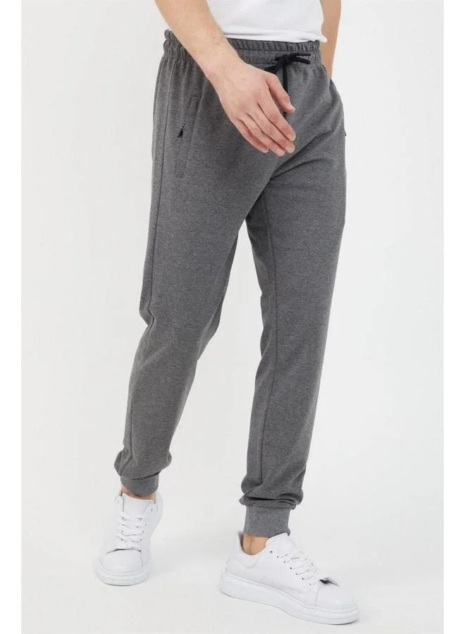 Mmetalic  Anthracite Men’s Ribbed-Cuff Jogger Sweatpants with Pocket and Zipper Details for Men | Best Price UAE