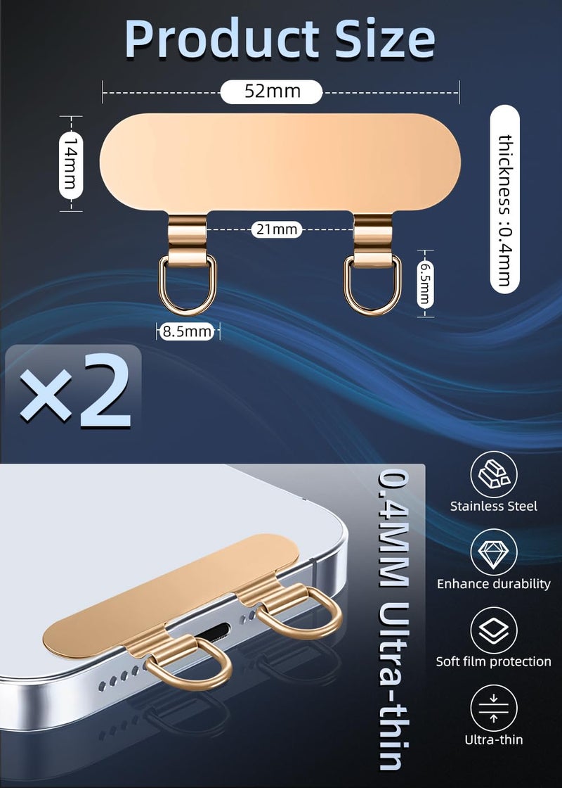 ZXZone 2 Way Metal Phone Tether, Upgraded Double Buckle Lanyard Patch, Phone Strap Replacement for iPhone Cases (T, 2 Pieces) (Gold) - Image 3