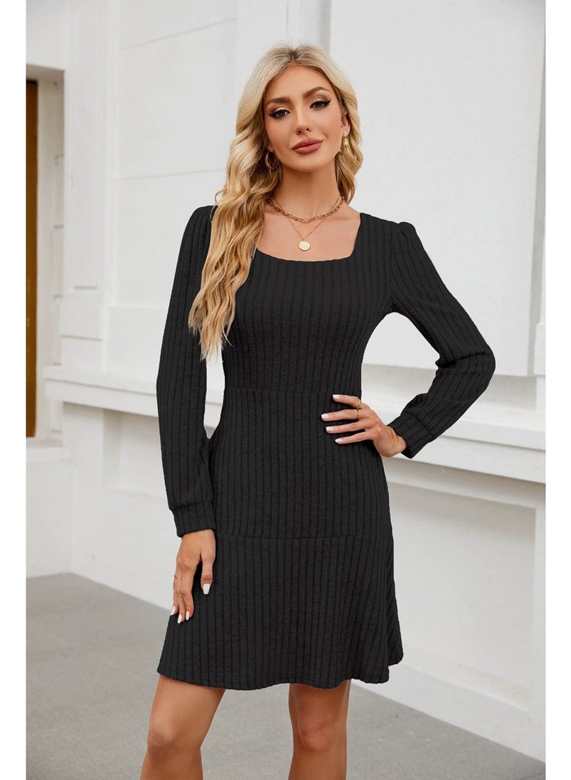 general 2025-2026 Women's Square-neck Lantern-Sleeve Doll Dress with Pockets and Long-Sleeved Overalls - Image 1