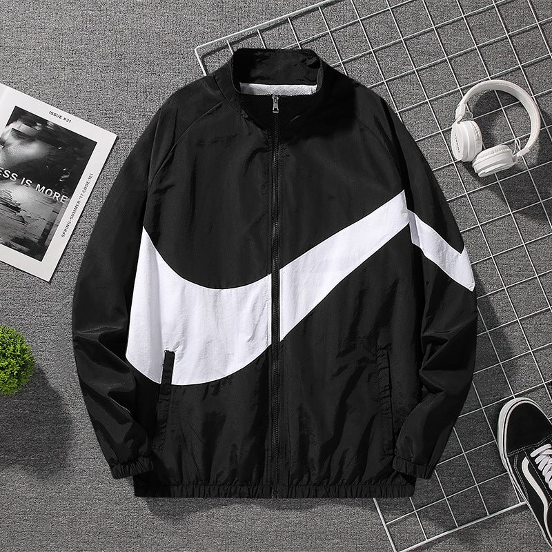 2023 Autumn Mens Hooded Color-Block Windbreaker Gray  - Image 2