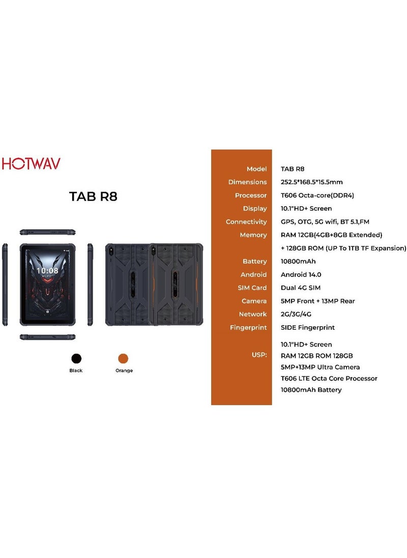 HOTWAV - R8 Smart Tablet 10.1 Inch Display 4+8=12GB RAM 128GB ROM with Powerful 10800mAh Battery Orange - Image 1