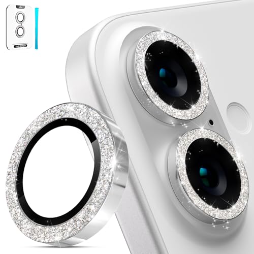 imluckies for iPhone 16 / iPhone 16 Plus/iPhone 17 Camera Lens Protector, AR+AF Tempered Glass 9H Anti-Scratch Metal Individual Lens Cover, HD Clear Camera Accessories, Glitter Silver - Image 1