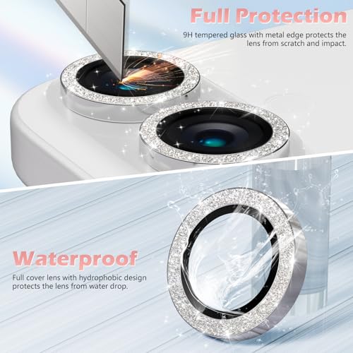 imluckies for iPhone 16 / iPhone 16 Plus/iPhone 17 Camera Lens Protector, AR+AF Tempered Glass 9H Anti-Scratch Metal Individual Lens Cover, HD Clear Camera Accessories, Glitter Silver - Image 3