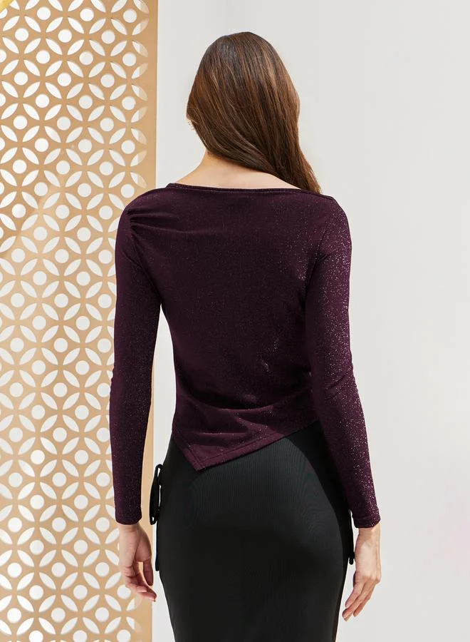 Styli Asymmetrical Neck Knit Fitted Top