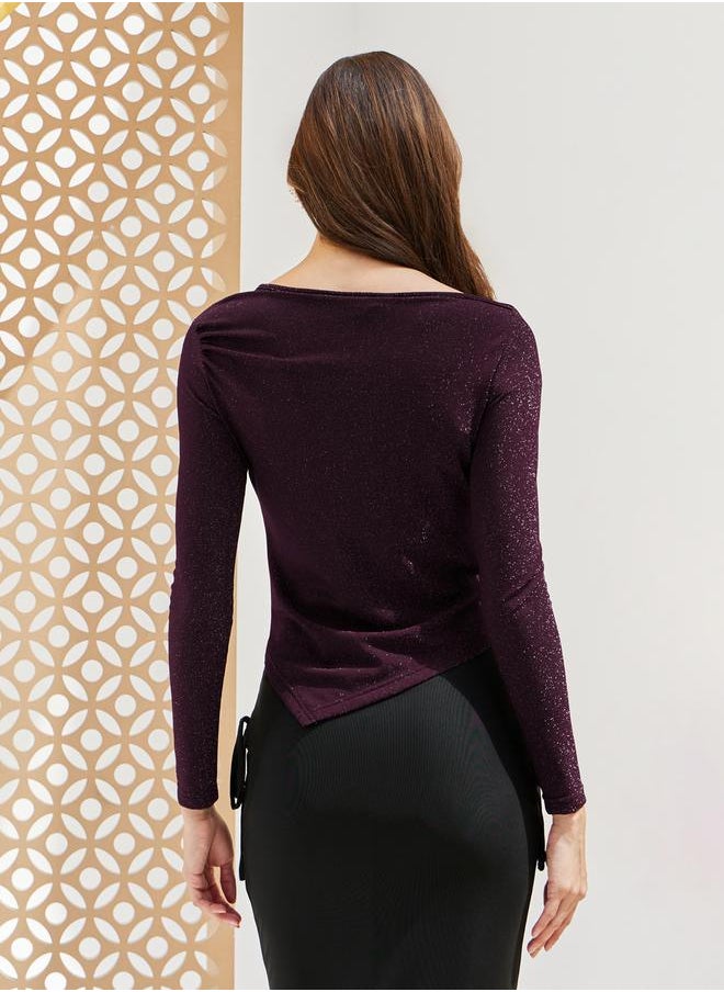Styli - Asymmetrical Neck Knit Fitted Top - Image 1