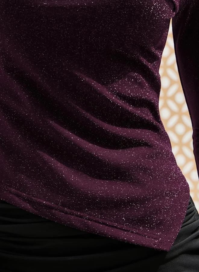 Styli Asymmetrical Neck Knit Fitted Top