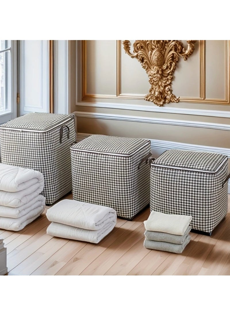 Generic - 180L storage 3 bags . extra large clothes organizer . houndstooth storage box . moisture resistant storage container . foldable travel bags for moving . bedding and linen storage . large fabric storage totes . zippered storage bins with handles . closet organization bags . stylish underbed storage - Image 1