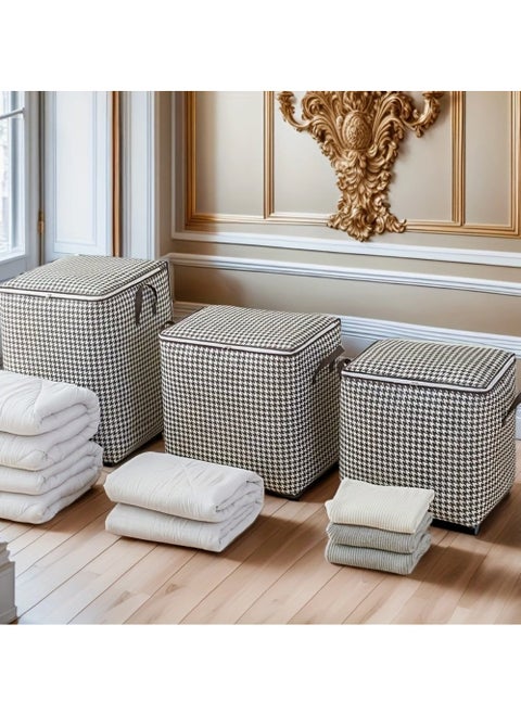 180L storage 3 bags . extra large clothes organizer . houndstooth storage box . moisture resistant storage container . foldable travel bags for moving . bedding and linen storage . large fabric storage totes . zippered storage bins with handles . closet organization bags . stylish underbed storage