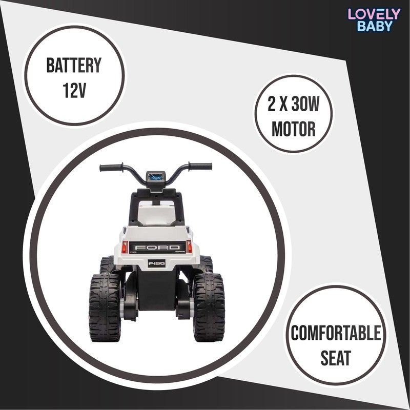 Ford Licensed 12V Kids Quad Bike LB 722 – Electric Ride-On Quad with Lights, Forward & Reverse, Button Start, Foot Accelerator for Kids Ages 2–5 Years - White - Image 4