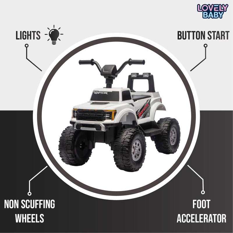 Ford Licensed 12V Kids Quad Bike LB 722 – Electric Ride-On Quad with Lights, Forward & Reverse, Button Start, Foot Accelerator for Kids Ages 2–5 Years - White - Image 3
