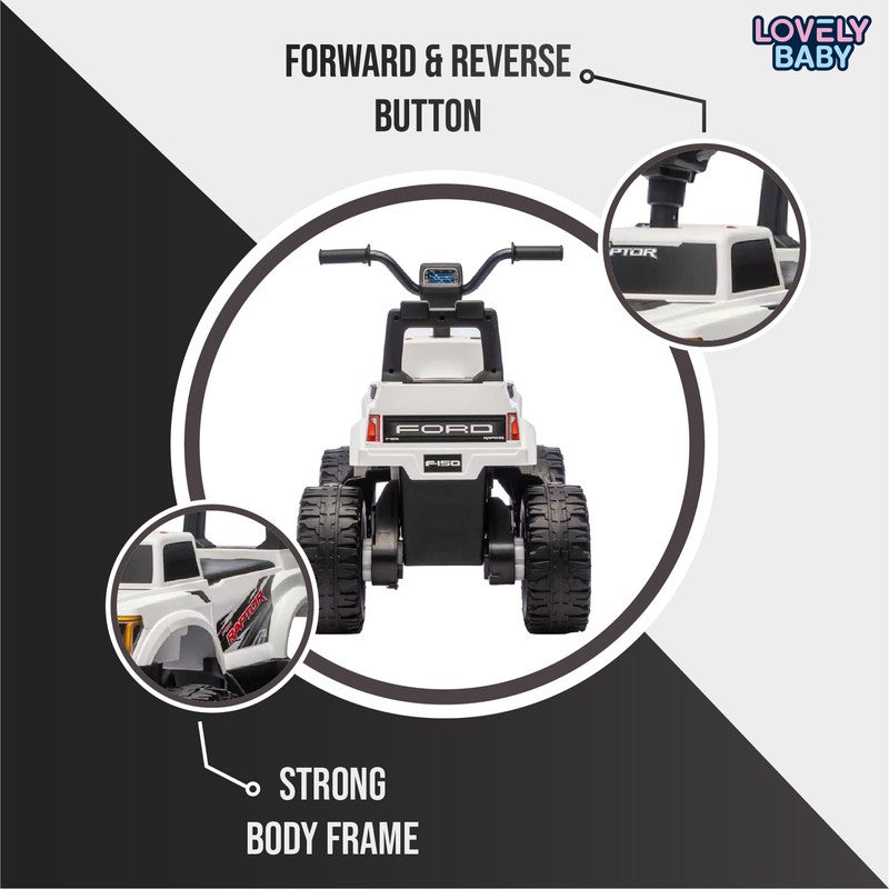 Ford Licensed 12V Kids Quad Bike LB 722 – Electric Ride-On Quad with Lights, Forward & Reverse, Button Start, Foot Accelerator for Kids Ages 2–5 Years - White - Image 5