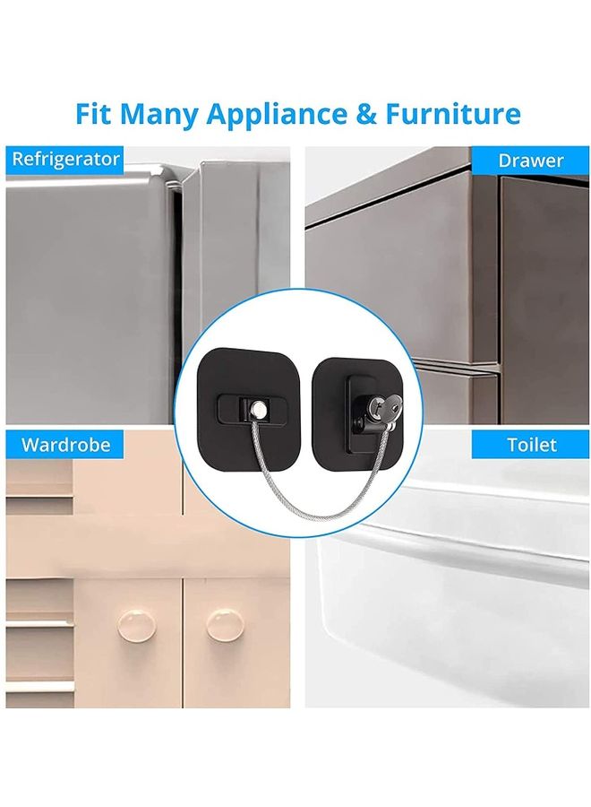 2-Piece Fridge Freezer Door Lock With 4 Keys Black  - Image 5