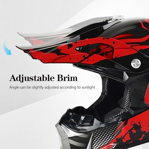 Cutey Youth Kids Motocross Helmet, Adult ATV Dirt Bike Helmet, Off-Road BMX 4-Wheeler Full Face Motorcycle Helmet W/Goggles Gloves & Mask, DOT Approved, Red Camo, S - Image 3
