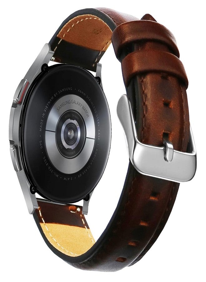 سوار OTOPO لساعات Galaxy Watch 4/6 Classic بأحجام 47 مم، 46 مم، 43 مم، 42 مم، وساعات Watch 7، 6، 5، 4 FE بأحجام 40 مم، وساعات Garmin Vivoactive 3/5، سوار بديل فاخر من الجلد الطبيعي مقاس 20 مم، قابل للفك السريع، مناسب للرجال والنساء - بني - Image 1