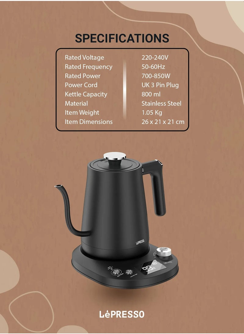 Pour-Over Electric Temperature Controlled Kettle 800mL / Digital Display / Celsius and Fahrenheit / Long Narrow Spout / Built-In Safeguards / Premium Quality / User-Friendly Interface / Keep-Warm Mode- Black - pzsku/Z344422DB59AAC09912C7Z/45/_/1739532155/e48f00a7-63f0-4adf-810a-346376f9254e