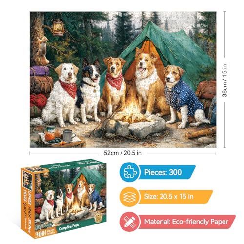 EIYRURU 300 Piece Puzzles for Adults Large Piece Dogs Forest Campfire Camping Jigsaw Puzzle Funny Gift for Adult Kids Challenging Puzzle Perfect for Game Nights 205 X 15 in - Image 5