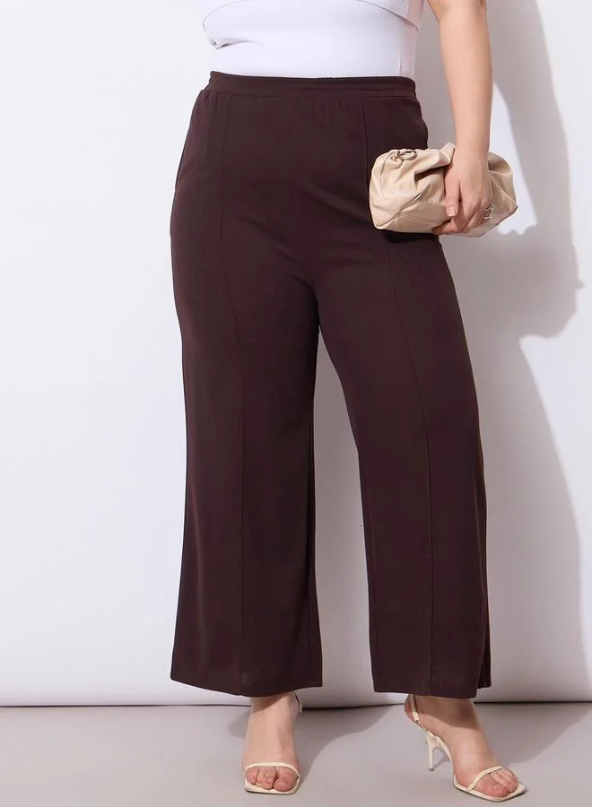 SASSAFRAS Plus Size Brown Wide Leg Trousers