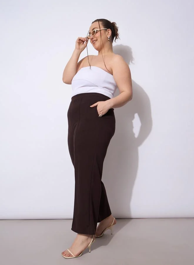 SASSAFRAS Plus Size Brown Wide Leg Trousers