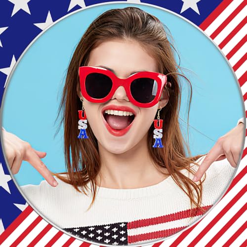 BOARDFEB 6 Pairs Patriotic Dangle Drop Stud Earrings 4th of July Earrings American Flag Earring for Independence Day Party Favor Gift - Image 2