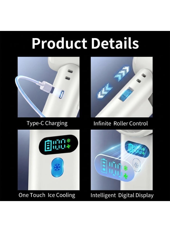 Yakiter Handheld Portable Fan with Ice Cooler, 100 Speeds Adjustable, Digital Display, USB Rechargeable, for Travel Beach Outdoors（White） - Image 3