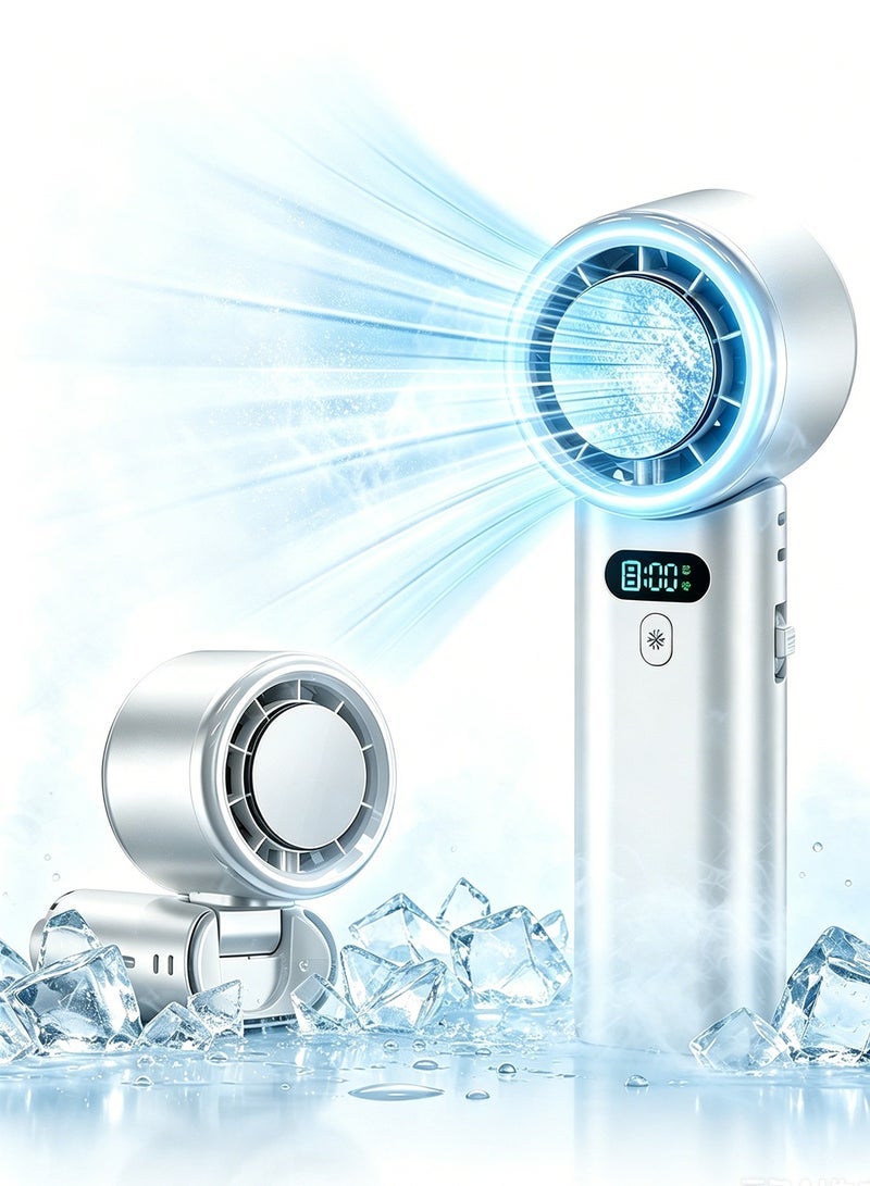 Yakiter Handheld Portable Fan with Ice Cooler, 100 Speeds Adjustable, Digital Display, USB Rechargeable, for Travel Beach Outdoors（White） - Image 1