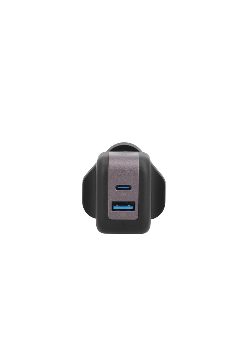 Mezone PD 30W Wall Charger, QC USB + Type C PD Ultra-Fast Dual Port GaN Wall Adapter UK Plug, USB C Charger For iPhone 15/14/13/12 Pro/Pro Max, Ipad Pro/Airpods, Galaxy/Pixel/Huawei/Xiaomi and More - Black - Image 3