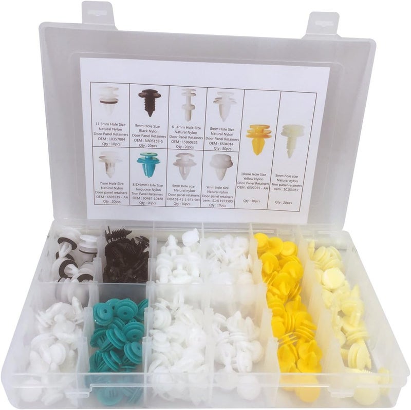 Lantee 210 Pcs Automotive Car Clips Assortment - 10 Types of Nylon Auto Body Trim Bumper Door Panel Retainer Push Type Pins Fasteners - Image 1