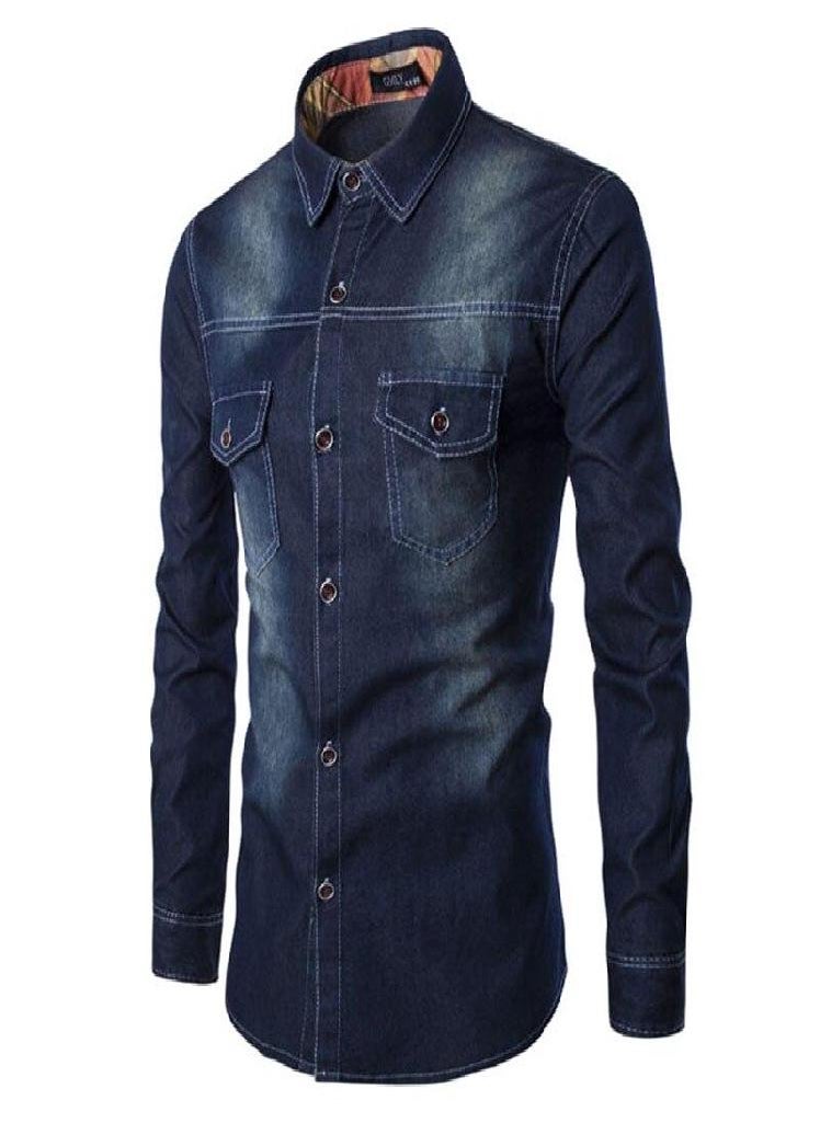 Eckek - Men Shirts Long Sleeve Denim Shirt M-6XL Casual Fashion Daily Cotton Overshirt Mens on Up Shirts - Image 1