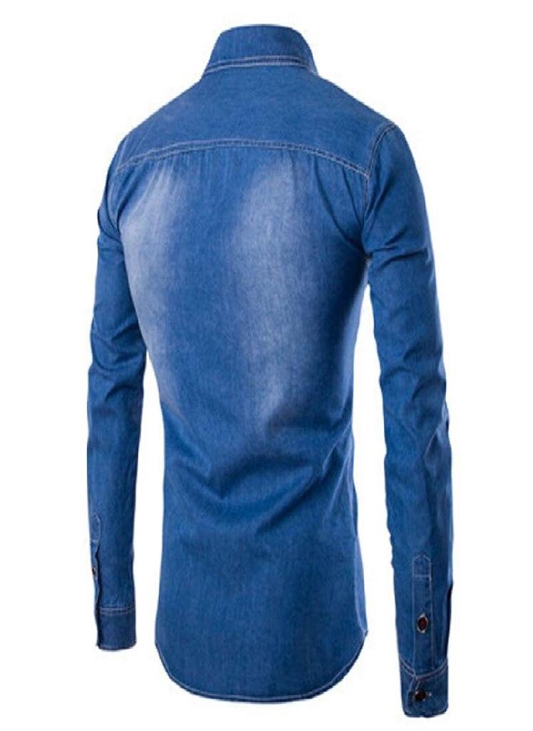 Eckek - Men Shirts Long Sleeve Denim Shirt M-6XL Casual Fashion Daily Cotton Overshirt Mens on Up Shirts - Image 1