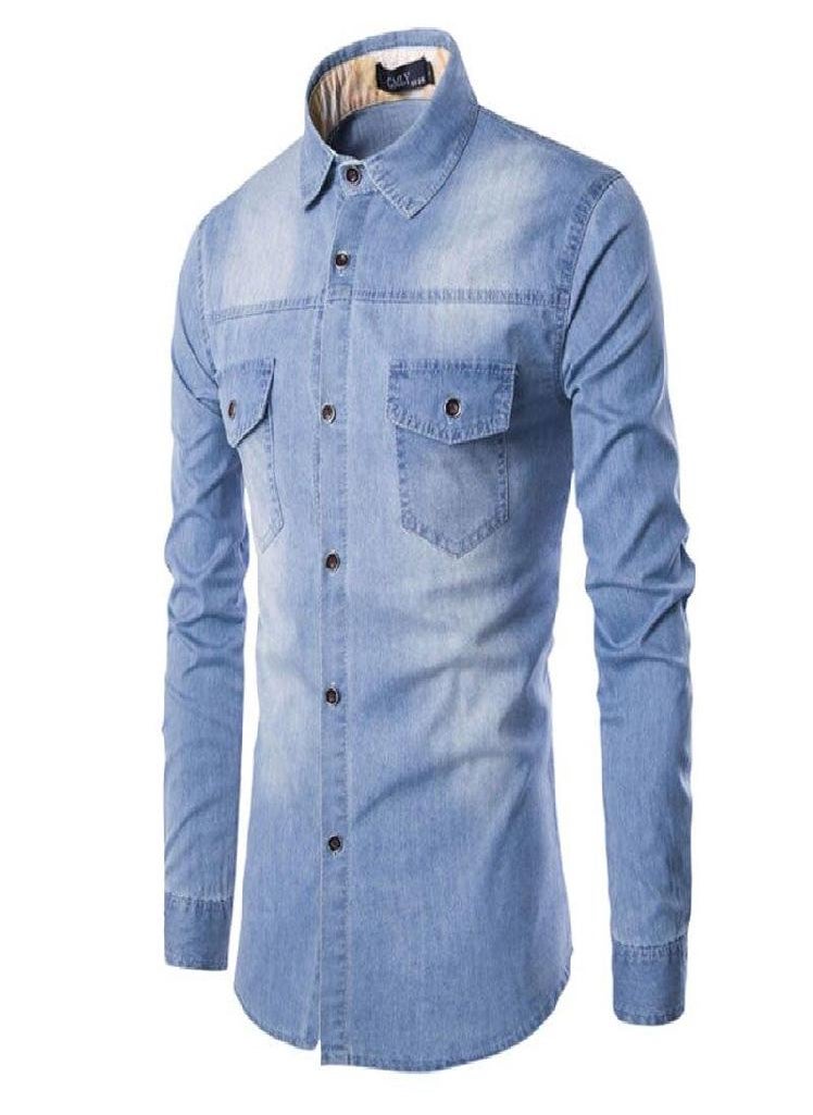 Eckek - Men Shirts Long Sleeve Denim Shirt M-6XL Casual Fashion Daily Cotton Overshirt Mens on Up Shirts - Image 1