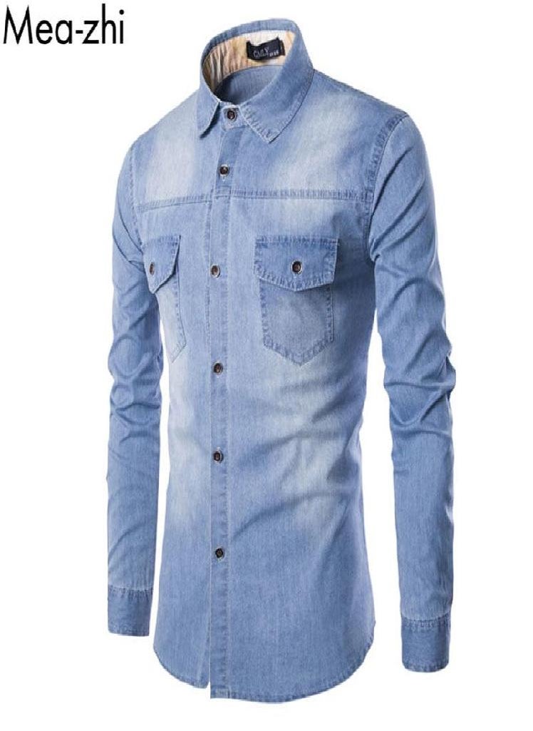 Eckek - Men Shirts Long Sleeve Denim Shirt M-6XL Casual Fashion Daily Cotton Overshirt Mens on Up Shirts - Image 1