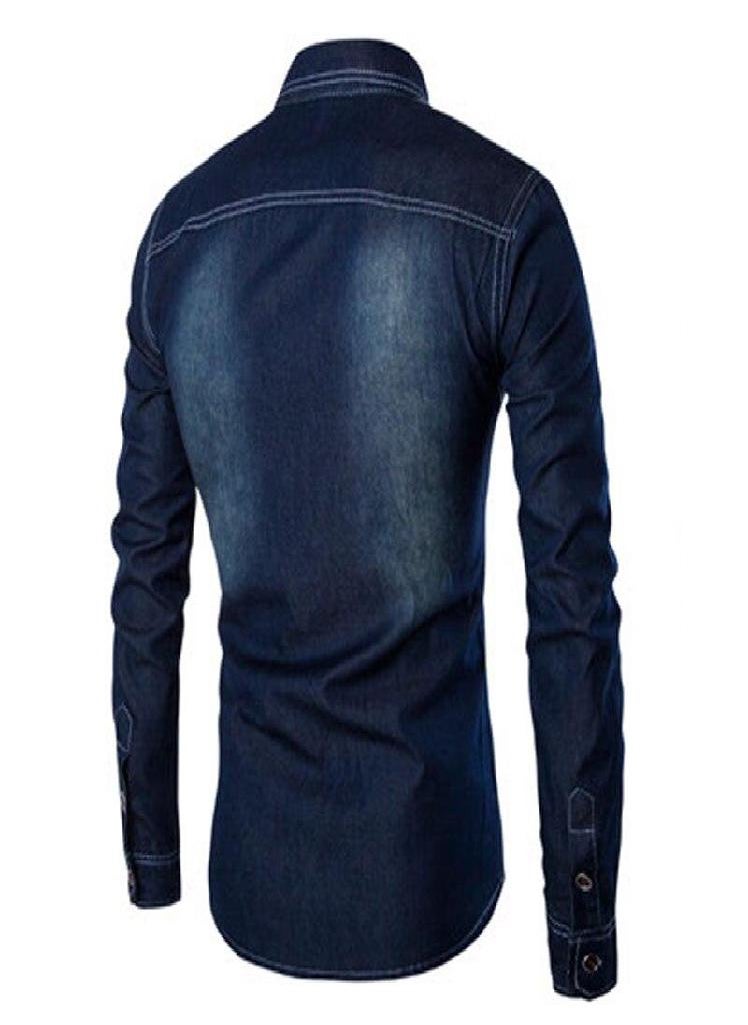 Eckek - Men Shirts Long Sleeve Denim Shirt M-6XL Casual Fashion Daily Cotton Overshirt Mens on Up Shirts - Image 1